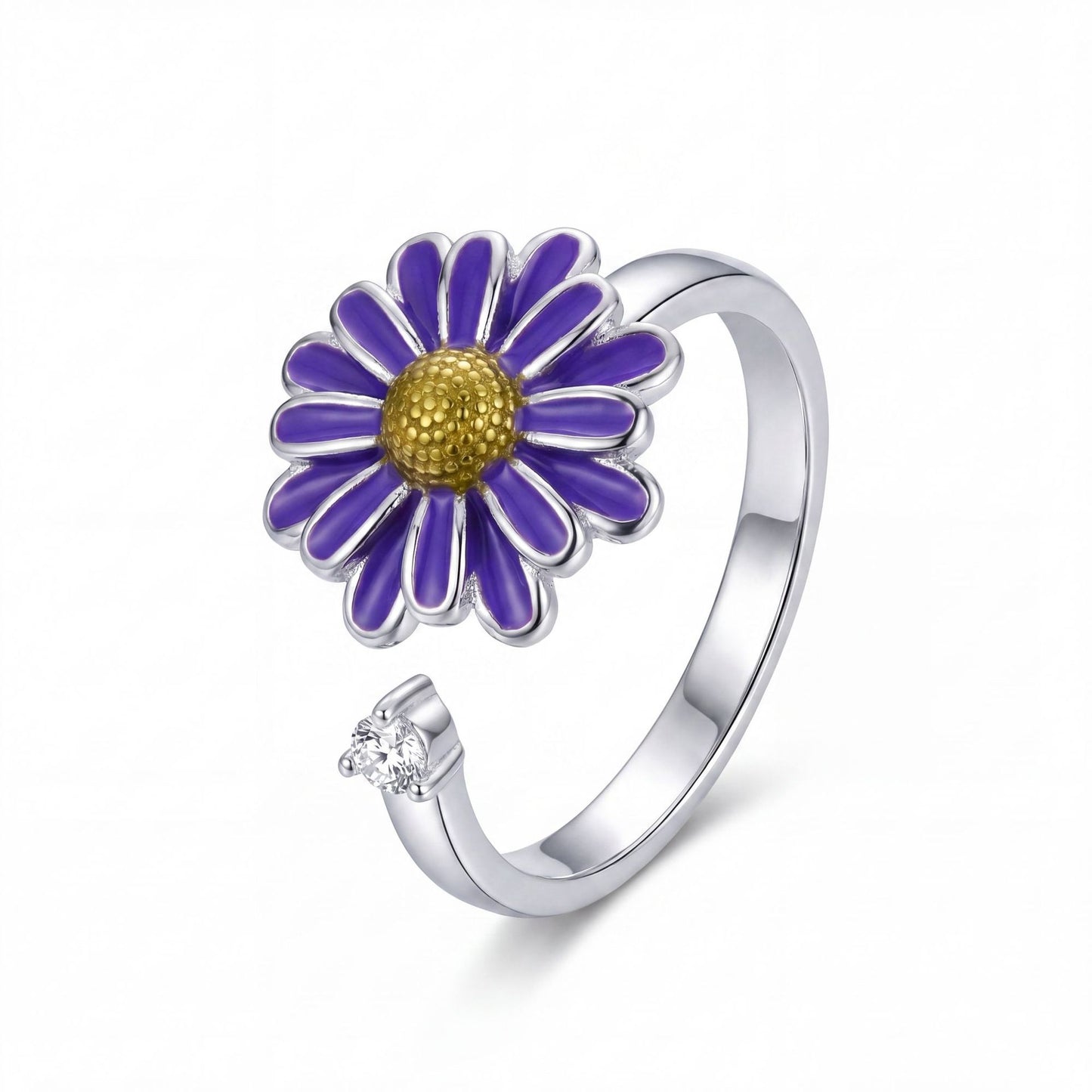 Rotatable Flower Female Opening Adjustable Little Daisy Anxiety Ring