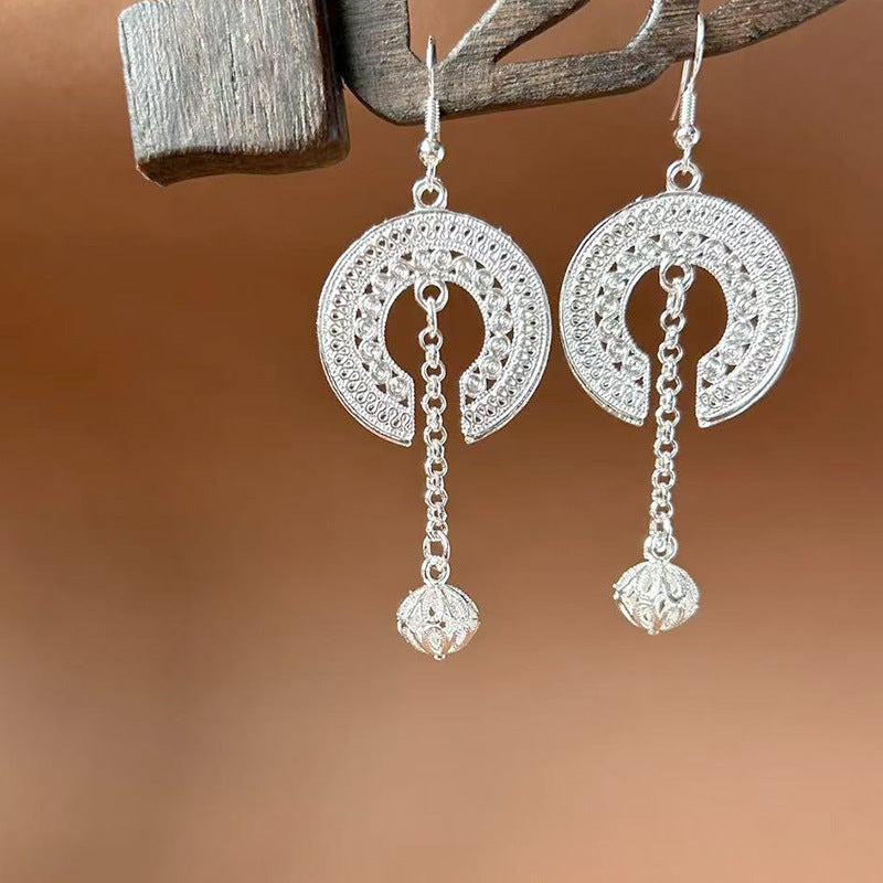 Sier Ethnic Style Peacock Retro Ear Hook Vintage Scenic Spot Earrings