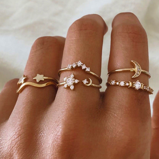 Star Moon Love Leaf Set Female Light Luxury High-grade Rings