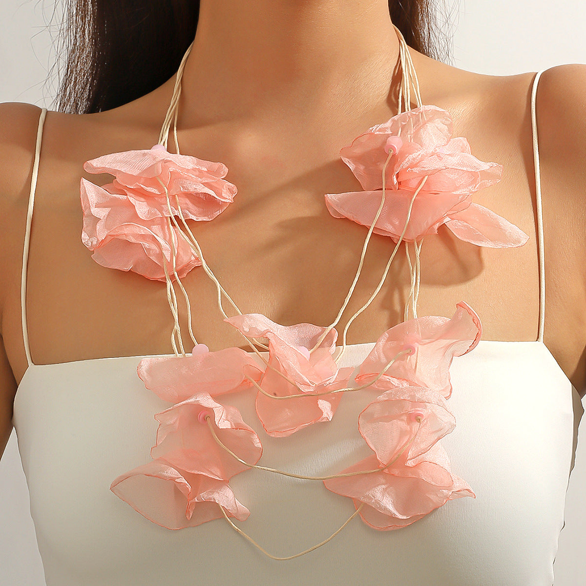 Summer Seaside Vacation Style Fabric Laminate Crystal String Necklace
