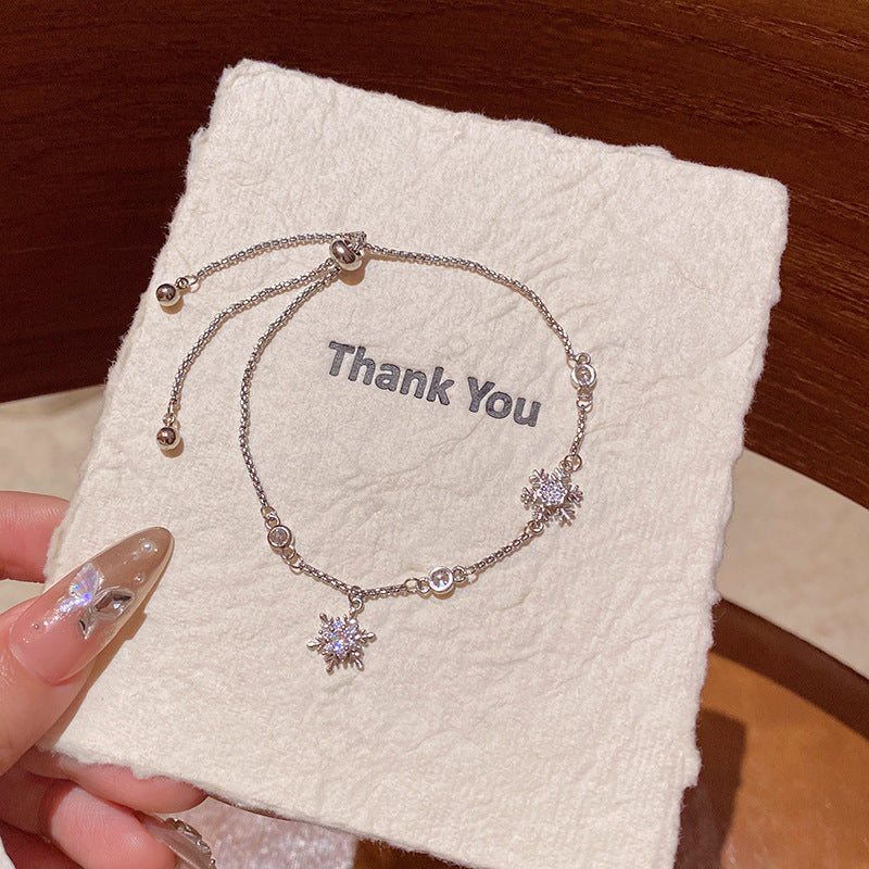 Zircon Titanium Steel Female Light Luxury Minority High-grade Pull Adjustable Bracelet