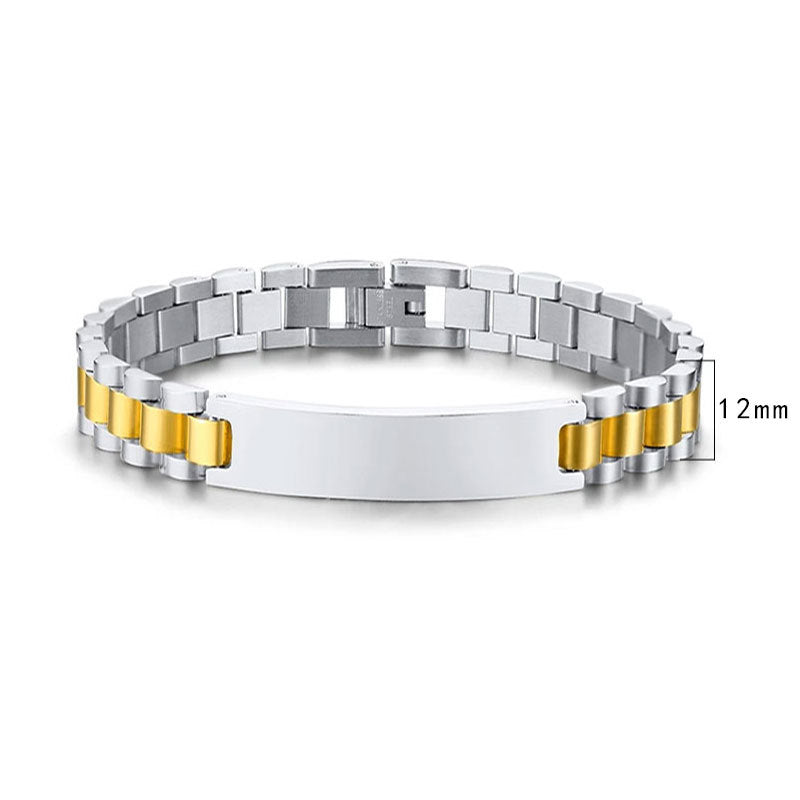 Women's & Men's Adjustable Titanium Steel Curved Can Carve Writing Stainless Gold Bracelet