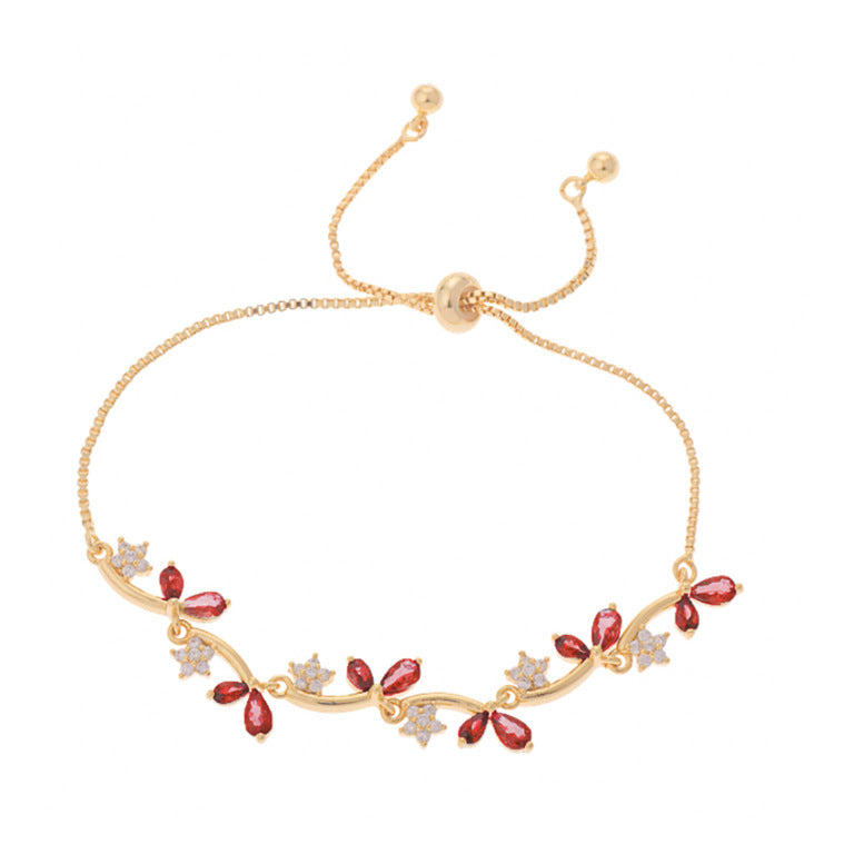 Zircon Leaf Bud Pomegranate Red Purple Electroplated Real Bracelet