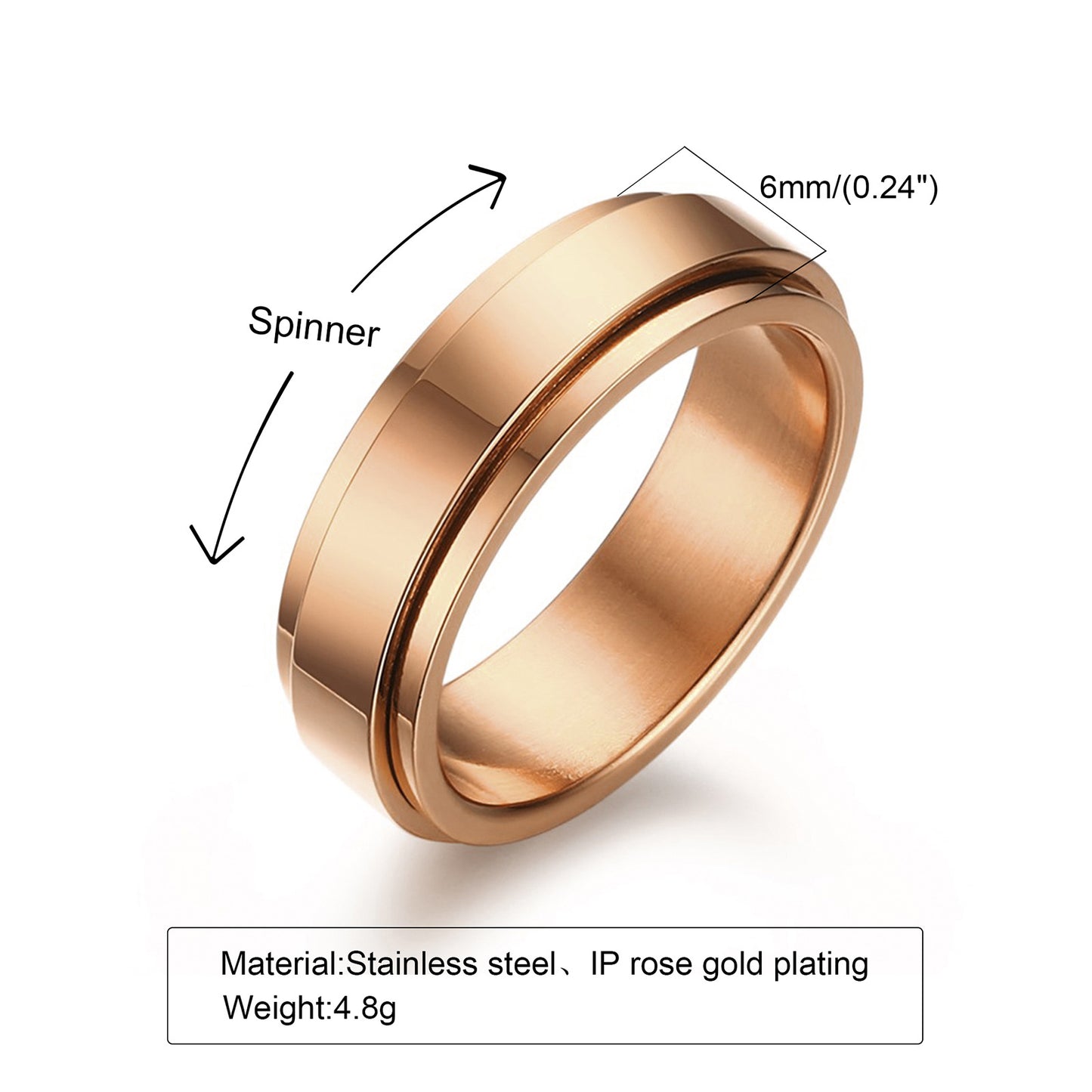 Women's & Men's Rotatable Stainless Steel Couple Golden Rotating Glossy Rings