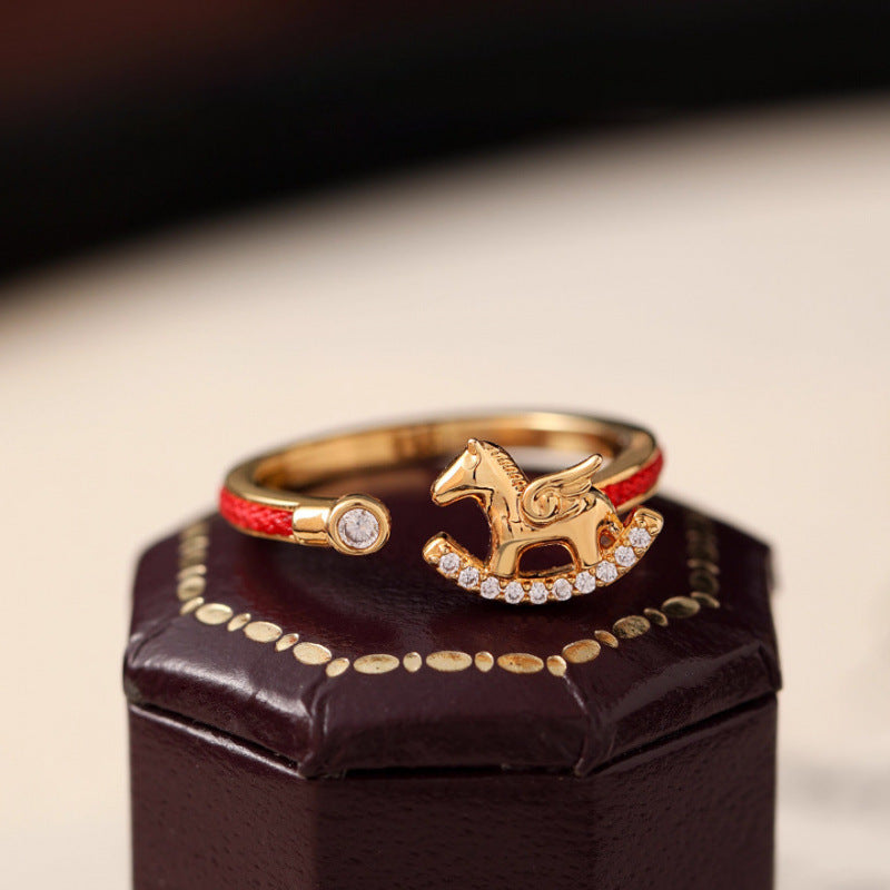 Red Rope Pony Female Immediately Rich Fashion Switchable Rings