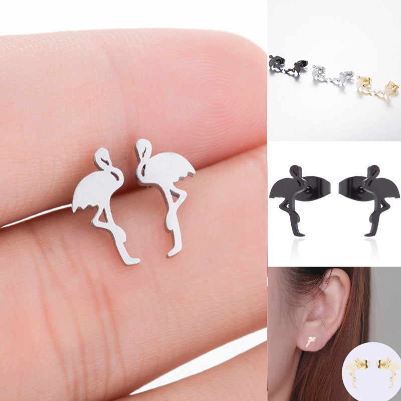 Trendy Stainless Steel Animal Fresh Red-crowned Crane Stud Earrings
