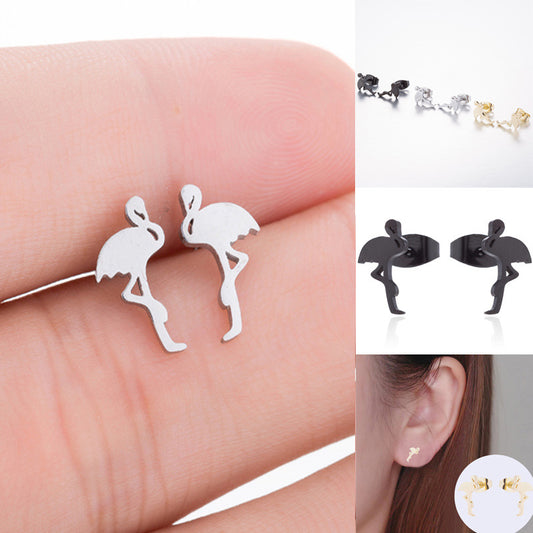 Trendy Stainless Steel Animal Fresh Red-crowned Crane Stud Earrings
