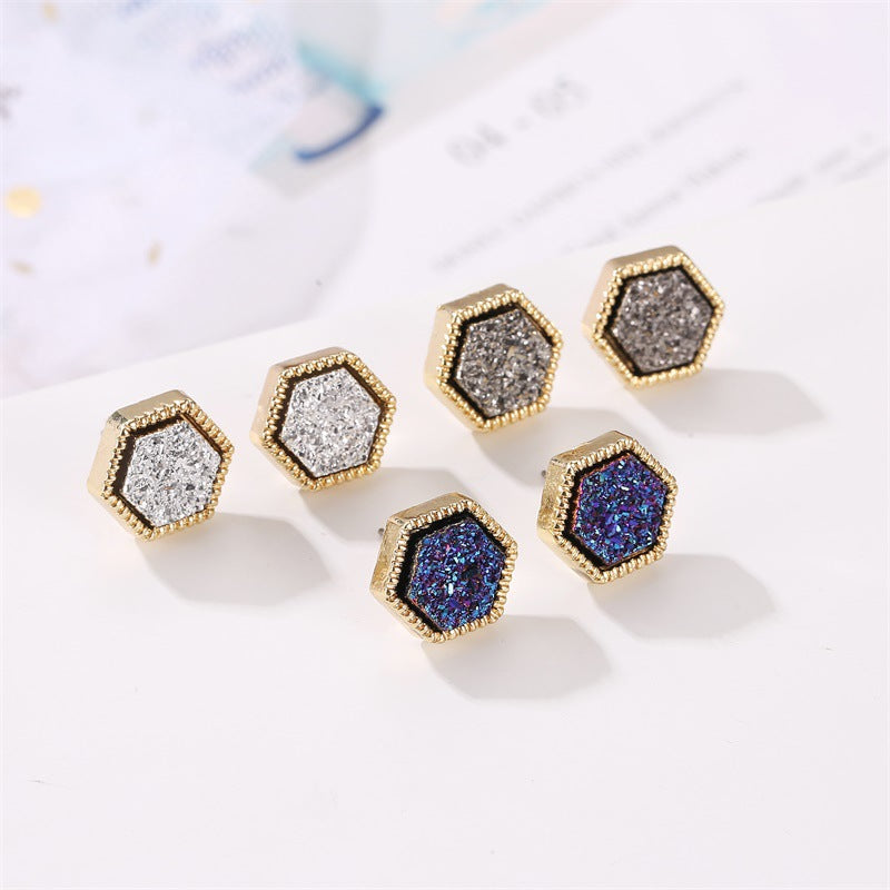 Women's Korean Starry Frosted For Fashion Hexagon Stud Earrings