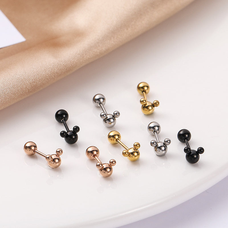 Mickey Female Ball Thread Ear Bone Electroplating Stud Earrings
