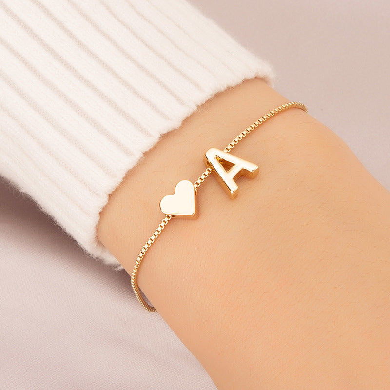 Heart Female Retro Personality Design English Letters Bracelets