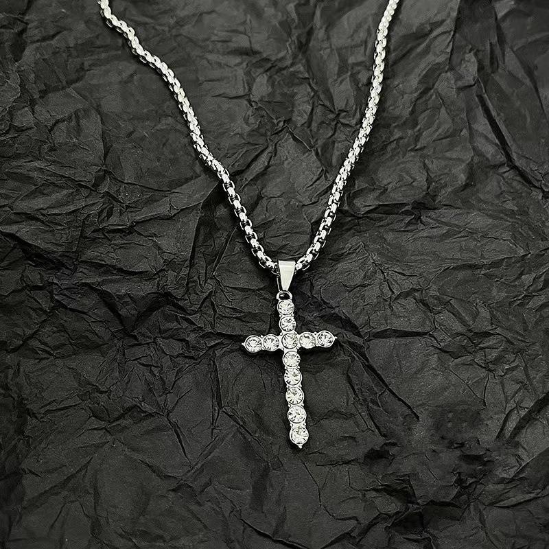 Titanium Steel High-grade Full Diamond Cross Fresh Necklace