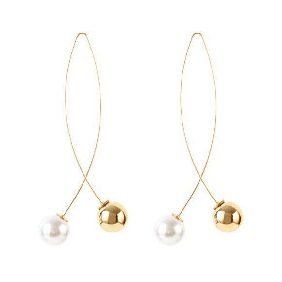 Women's Pearl Fork Long Simple Generous Alloy Earrings