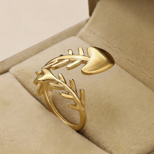 Simple Fun Fishbone Female Exaggerated Personalized Ring
