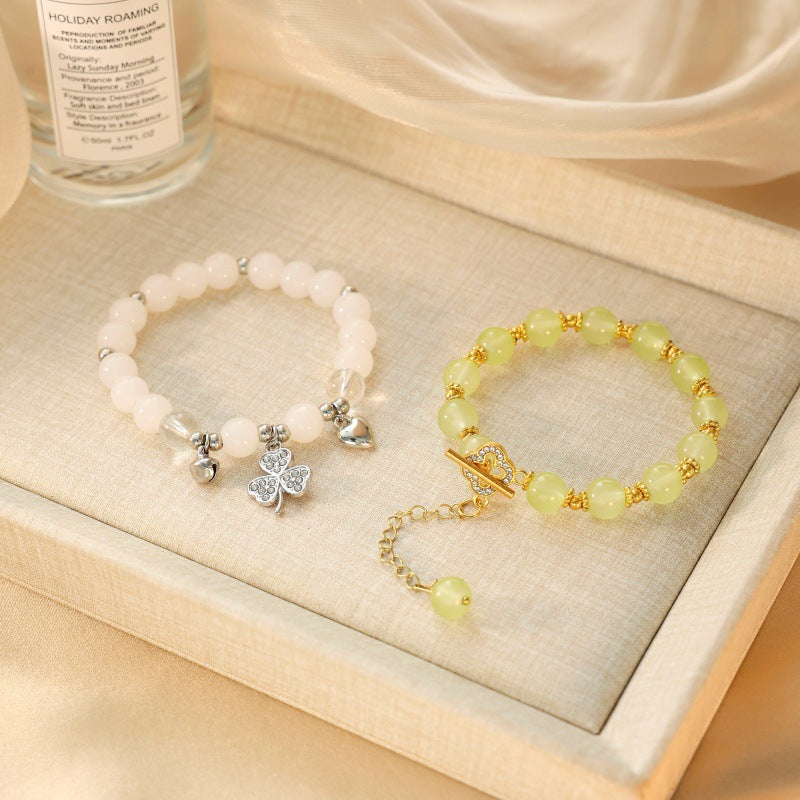 Women's & Men's Fresh Imitation Crystal Bead Good-looking Tassel Woven Hand Strap Bracelets