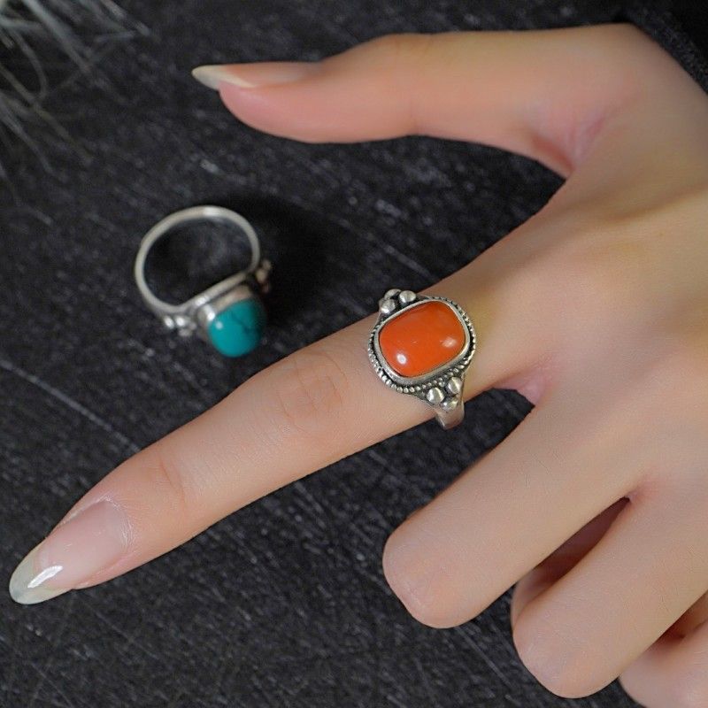 Flower Inlaid Decorative Ethnic Style Niche Adjustable Versatile Rings