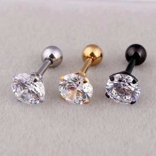 Steel Super Flash Round Zircon Bulb Stopper Stud Earrings