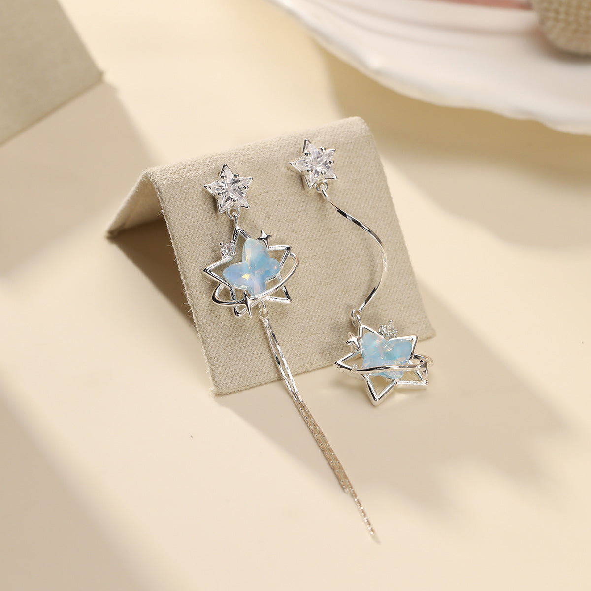 Women's Star Ear Sterling Sier Vintage Mori Style Zircon Niche Moonstone Stud Earrings