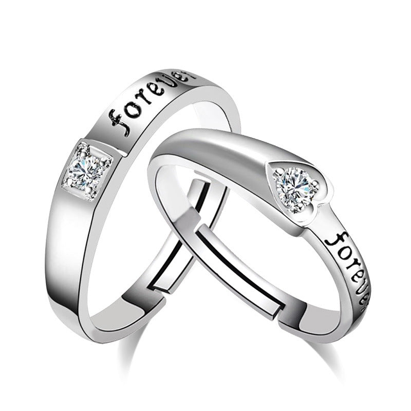 Women's & Men's Love Heart-shaped Eternal Zirconium Open Couple Elegant Rings