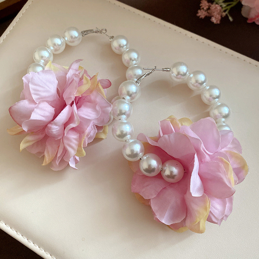 Women's Fabric Flowers Ear French Style Retro Exquisite Trendy Light Luxury Stud Earrings