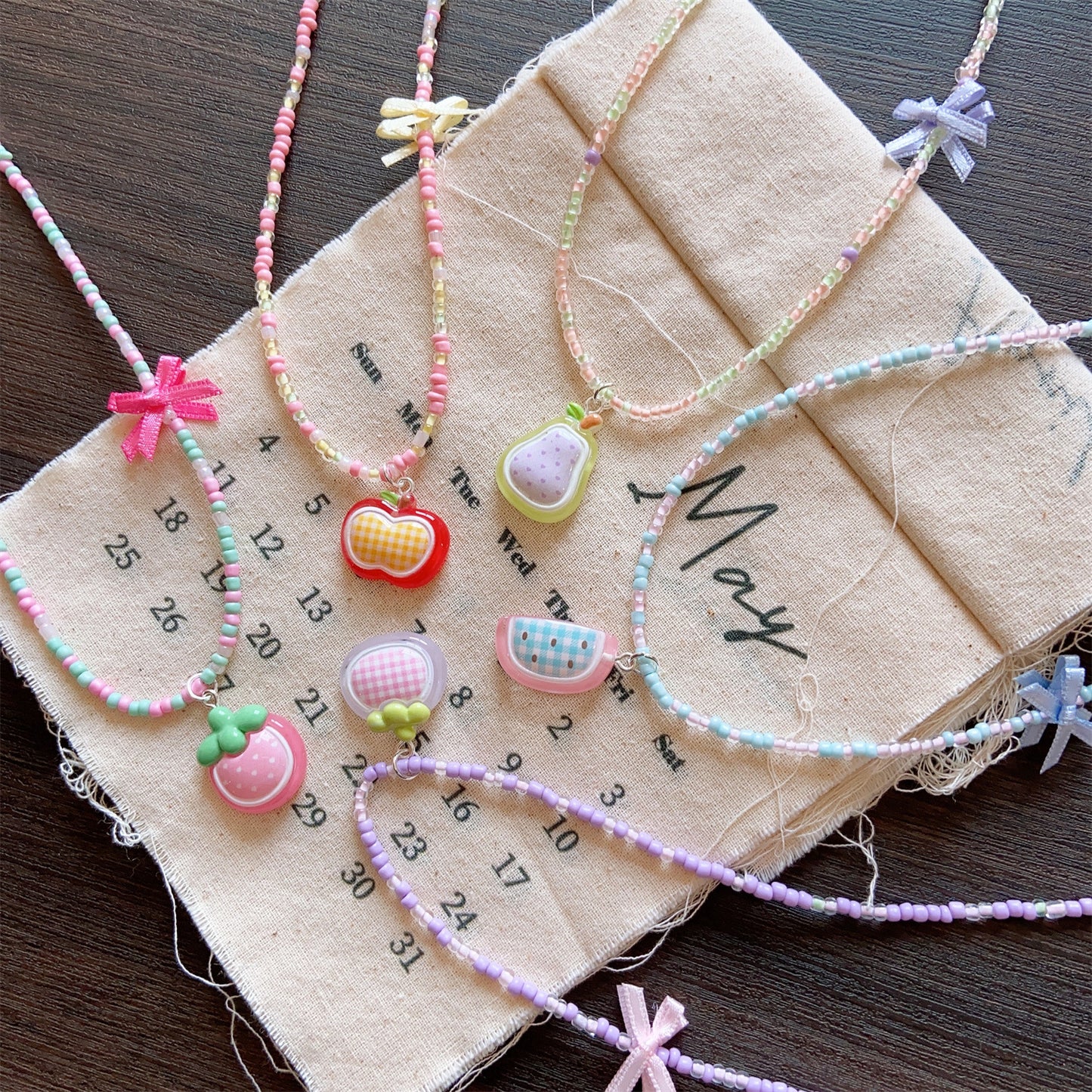 Seaside Style Colorful Beaded Bow Clavicle Chain Necklace