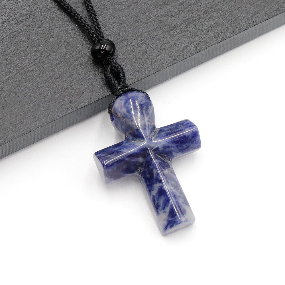 Natural Crystal Thanksgiving Gift Agate Woven Stone Cross Pendants