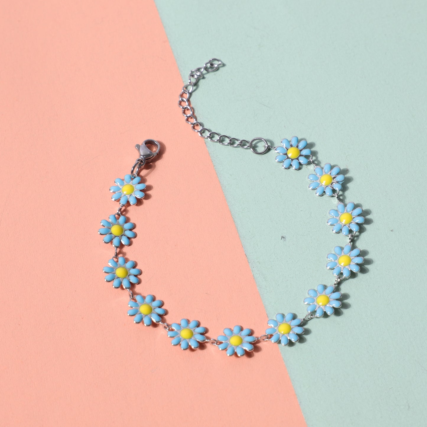 Sunflower Gold Daisy Oil Dripping Stainless Steel Adjustable Girlish Style Bracelet