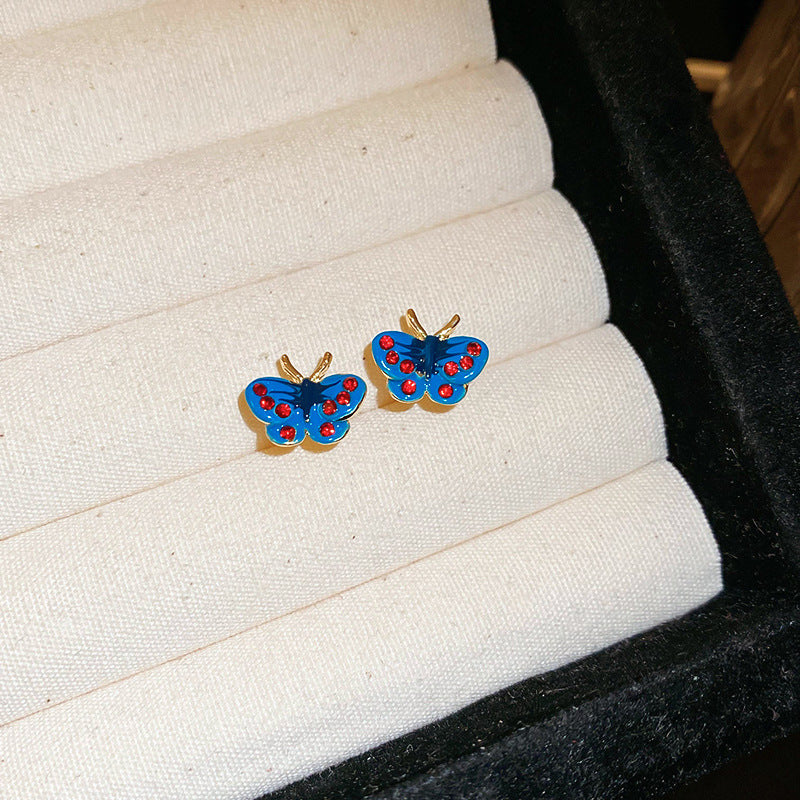 Needle Blue Butterfly Drop Oil Diamond Artistic Temperamental Affordable Earrings