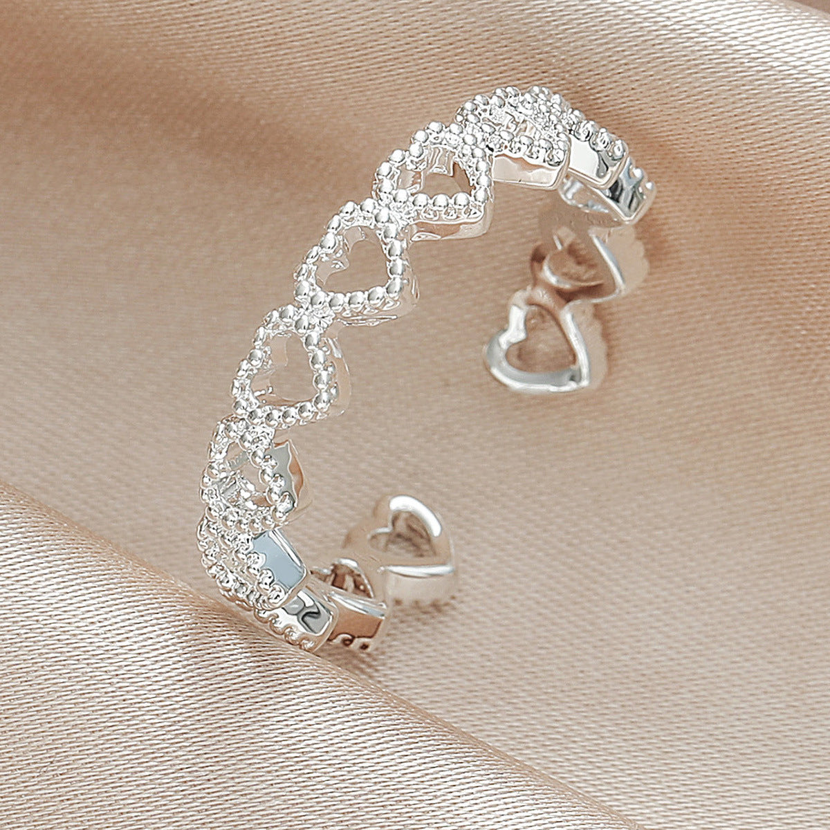 Square Zircon Light Luxury Female Personality Hollow Out Heart-shaped Opening Rings