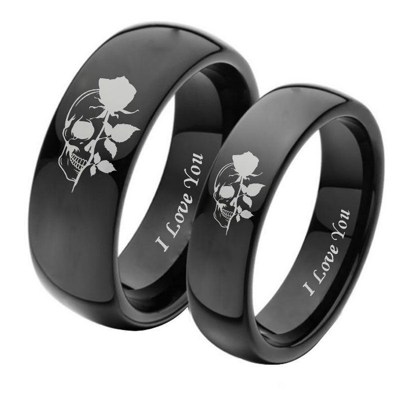 Women's & Men's Couple Skull Rose Stainless Steel Ring