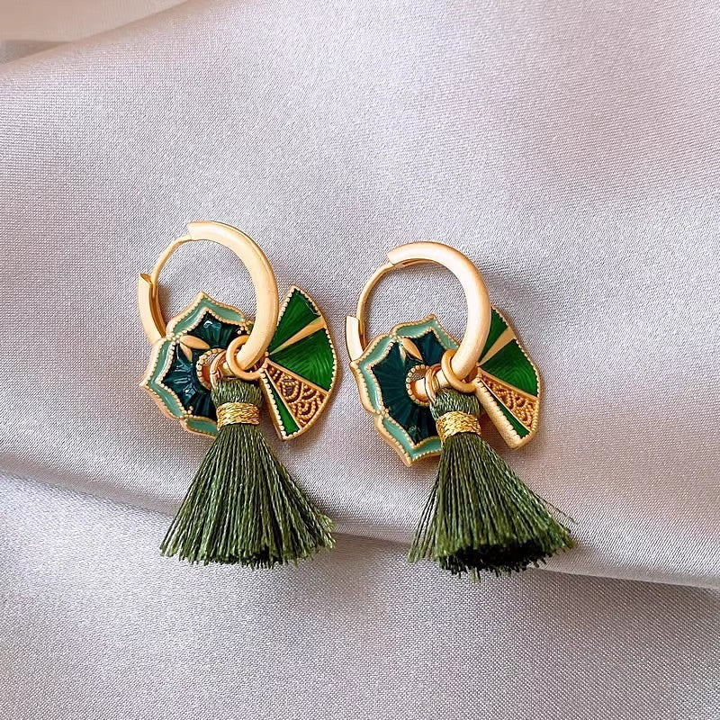 Glazed Fan Eardrops Female Niche Advanced Design Multiple Ways To Ear Buckle