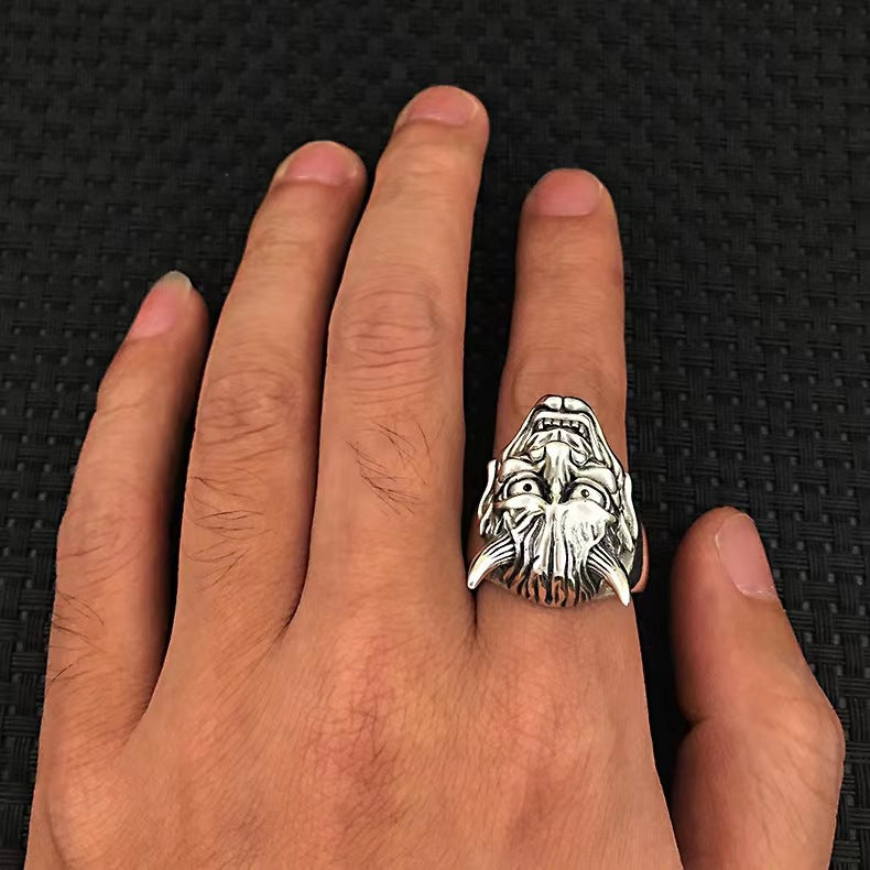 Men's Personality Hipster Fashion Domineering Hip Hop Black Warrior Prajna Mask Rings