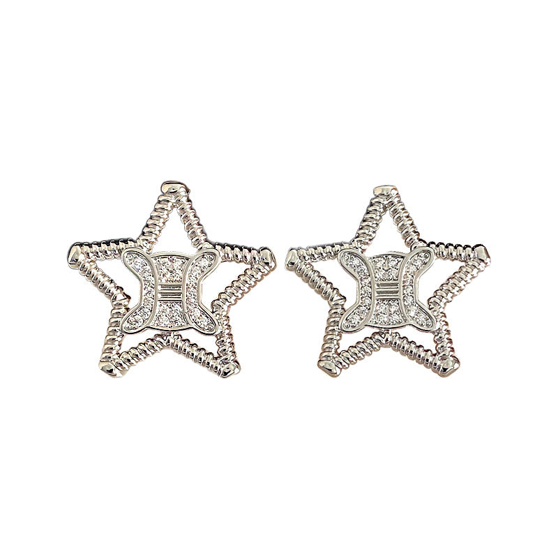 Zircon Letters Pentagram Artistic Retro Hollow Earrings