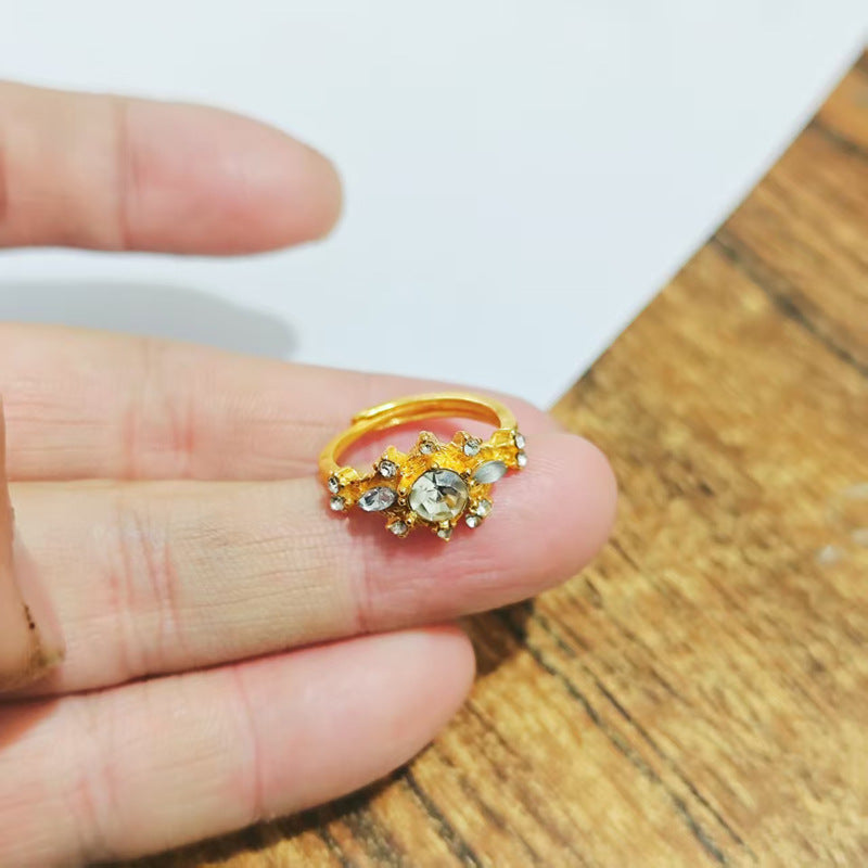 Shiny Diamond Female Brushed Blue Red Spot Drill Index Finger Ring