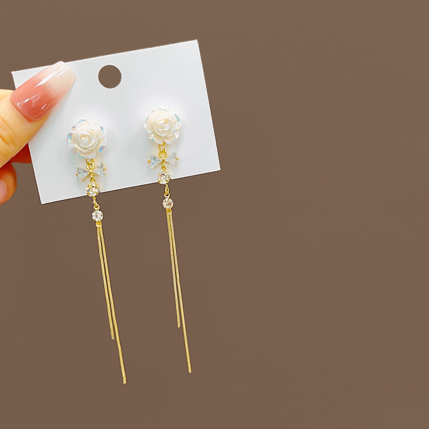 Diamond Butterfly Flower Pearl Graceful Fashionable Long Earrings
