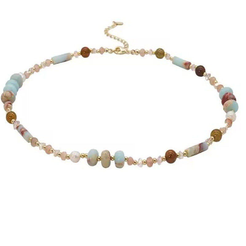 Retro Natural Stone Beaded Clavicle Chain Ethnic Style Chinese Color Necklaces