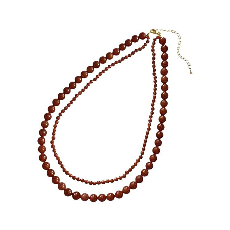 Red Agate Beaded Double Layer Retro Necklaces