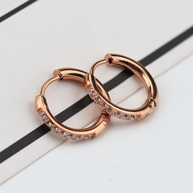 Wind Small Bright Stainless Steel Inlaid Zircon Clip Titanium Ear Buckle
