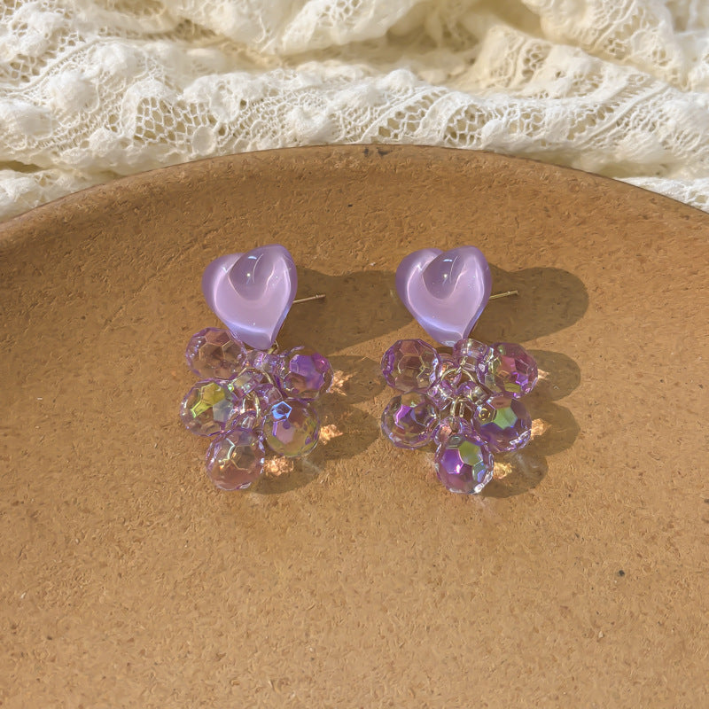Needle Seaside Fairy Pearl Artificial Flower Tassel Female Stud Earrings