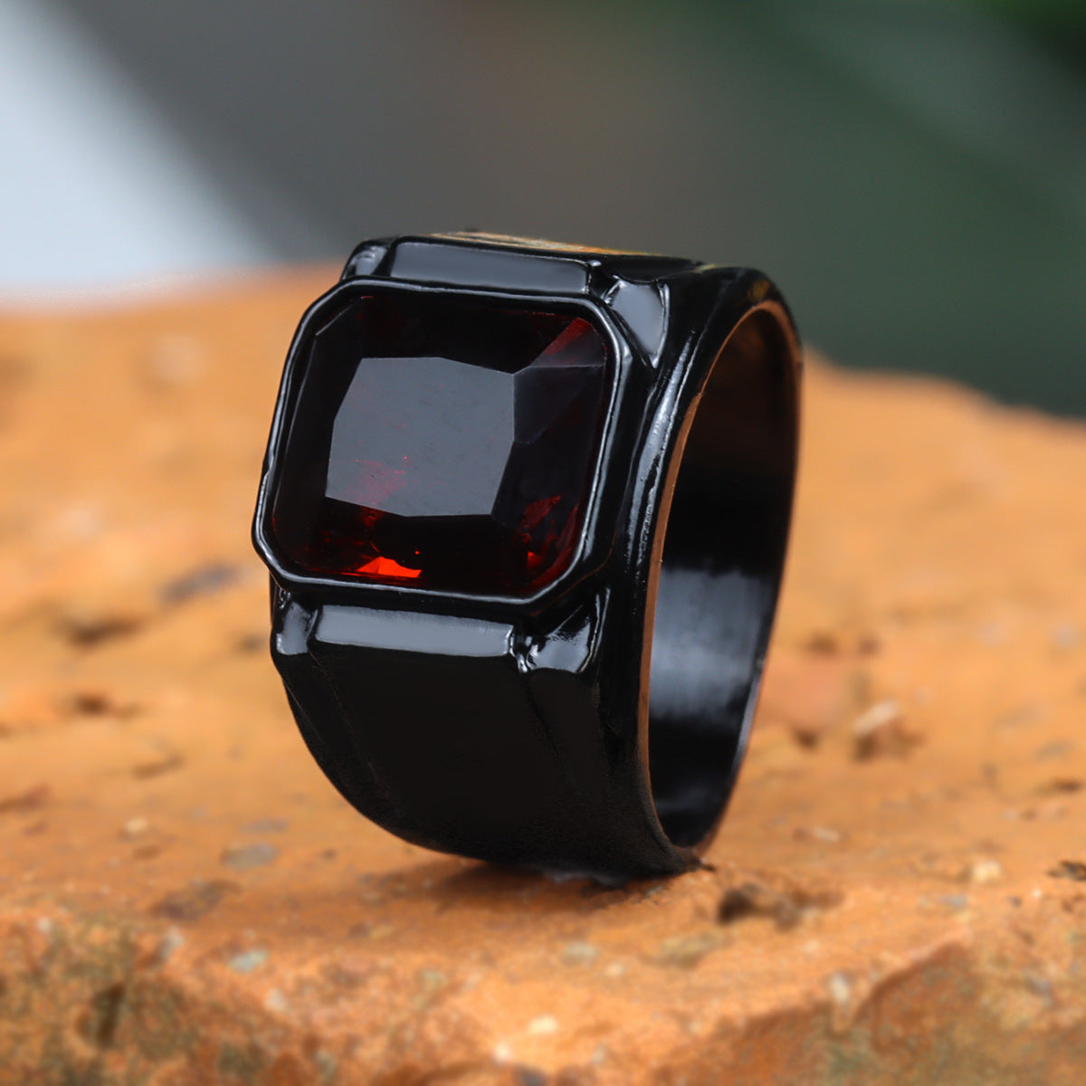 Men's Vintage Black Ruby Fashion Punk Hip Rings
