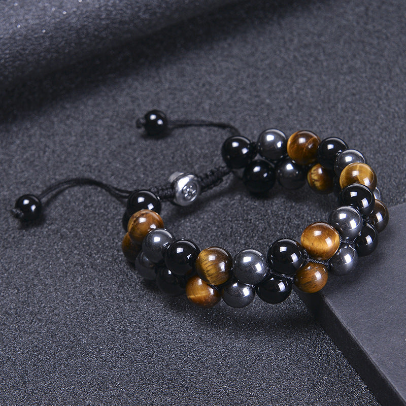 Men's Layer Black Agate Red Iron Stone Bracelets