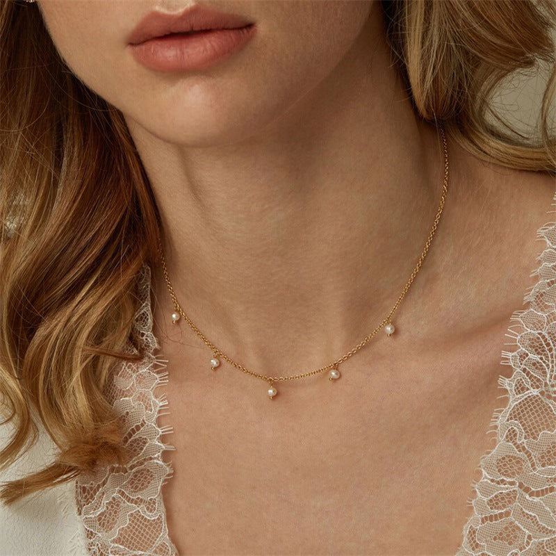 Women's Stainless Steel Imitation Pearl Tassel Fashion Style Niche Necklaces