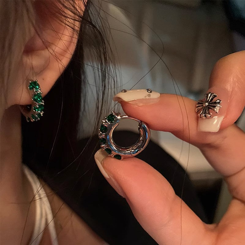Women's Emerald Refined Zircon Super Popular Hoop Trendy High-grade Ear Buckle