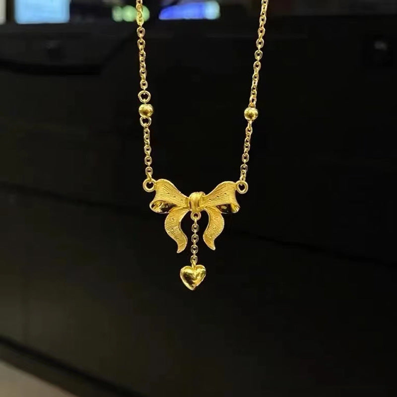 Women's Princess Bowknot Gold Titanium Steel Clavicle Necklace