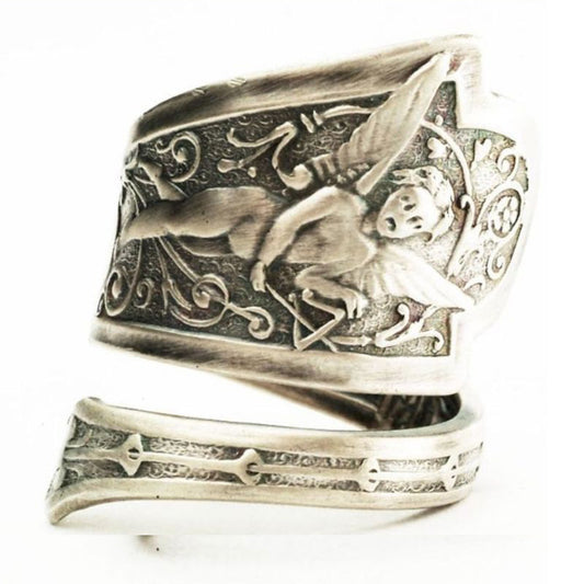 Vintage Thai Sier Spoon Angel Cupid Music Ring
