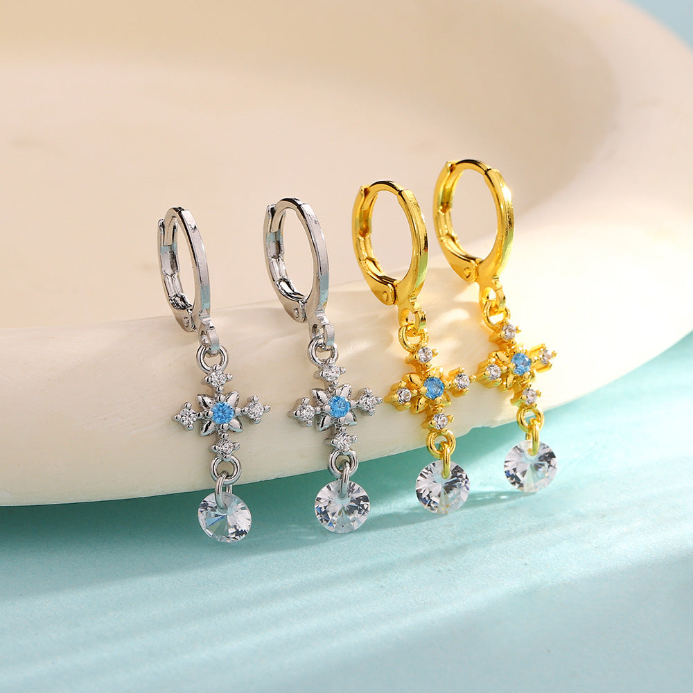Selection Blue Diamond Cross Clip Personality Fashion Cool Korean Style Ear Buckle