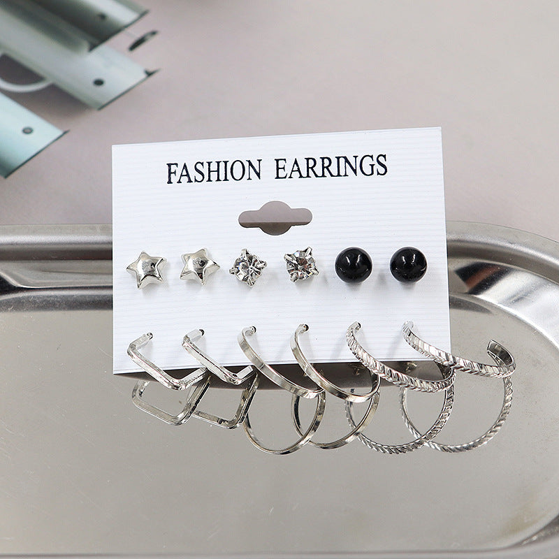 Graceful Pearl Large Circle Metal Pairs Rings
