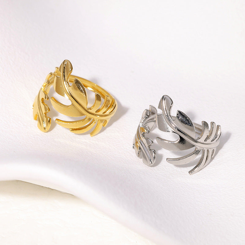 Stainless Steel Open Leaf-shaped Index Finger Rings