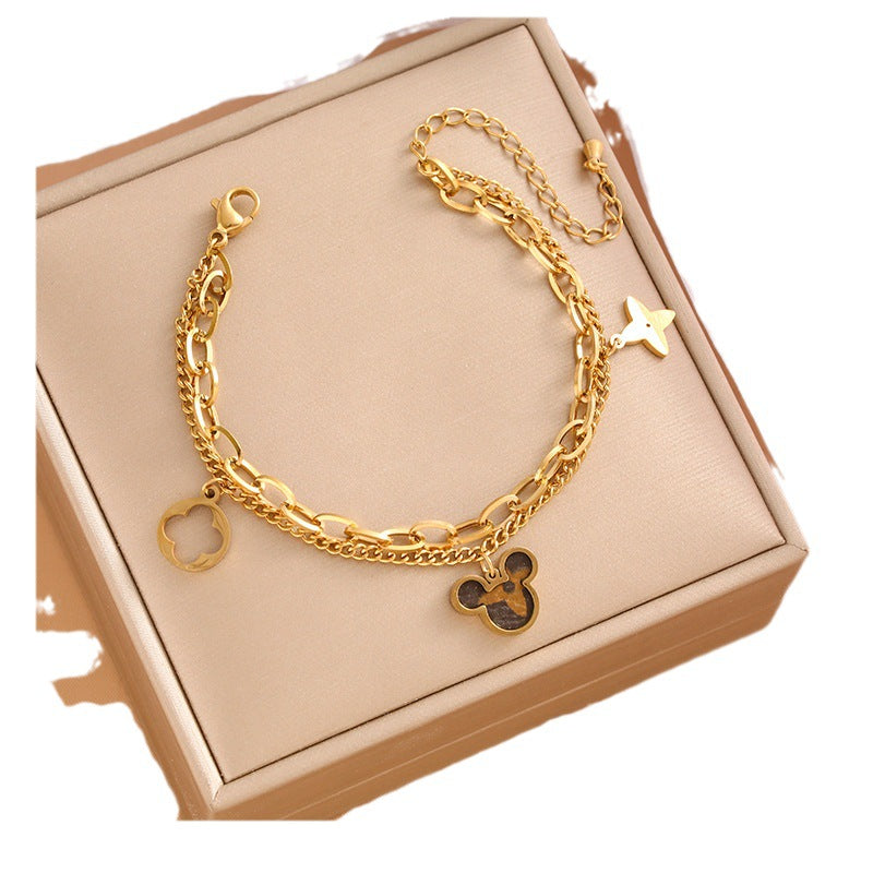 Presbyopic Mickey Golden Double Layer Twin Bracelets