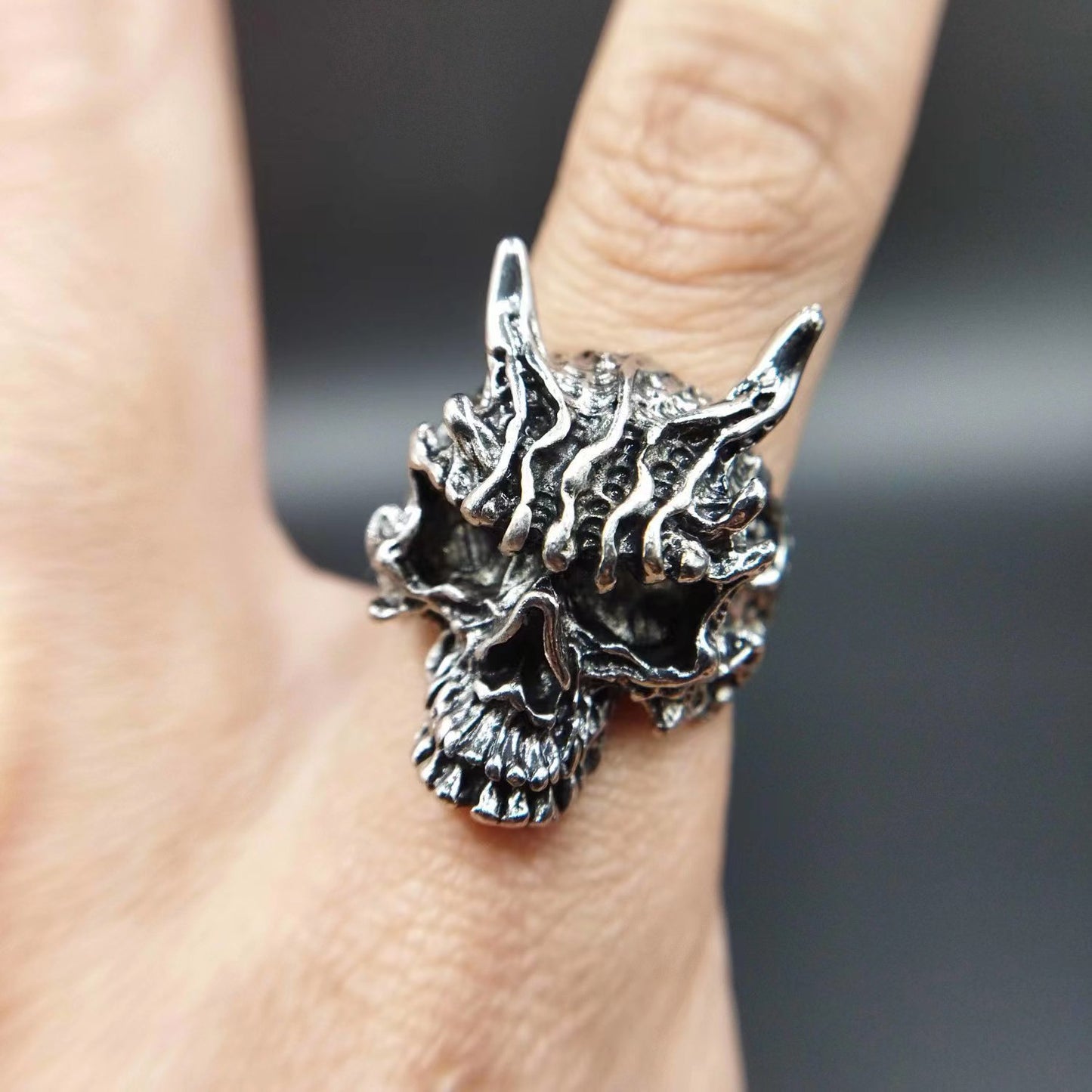 Men's Personality Hipster Fashion Domineering Hip Hop Black Warrior Prajna Mask Rings