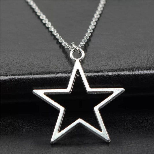 Fashion Simple Retro Sier Hollow Star Necklace